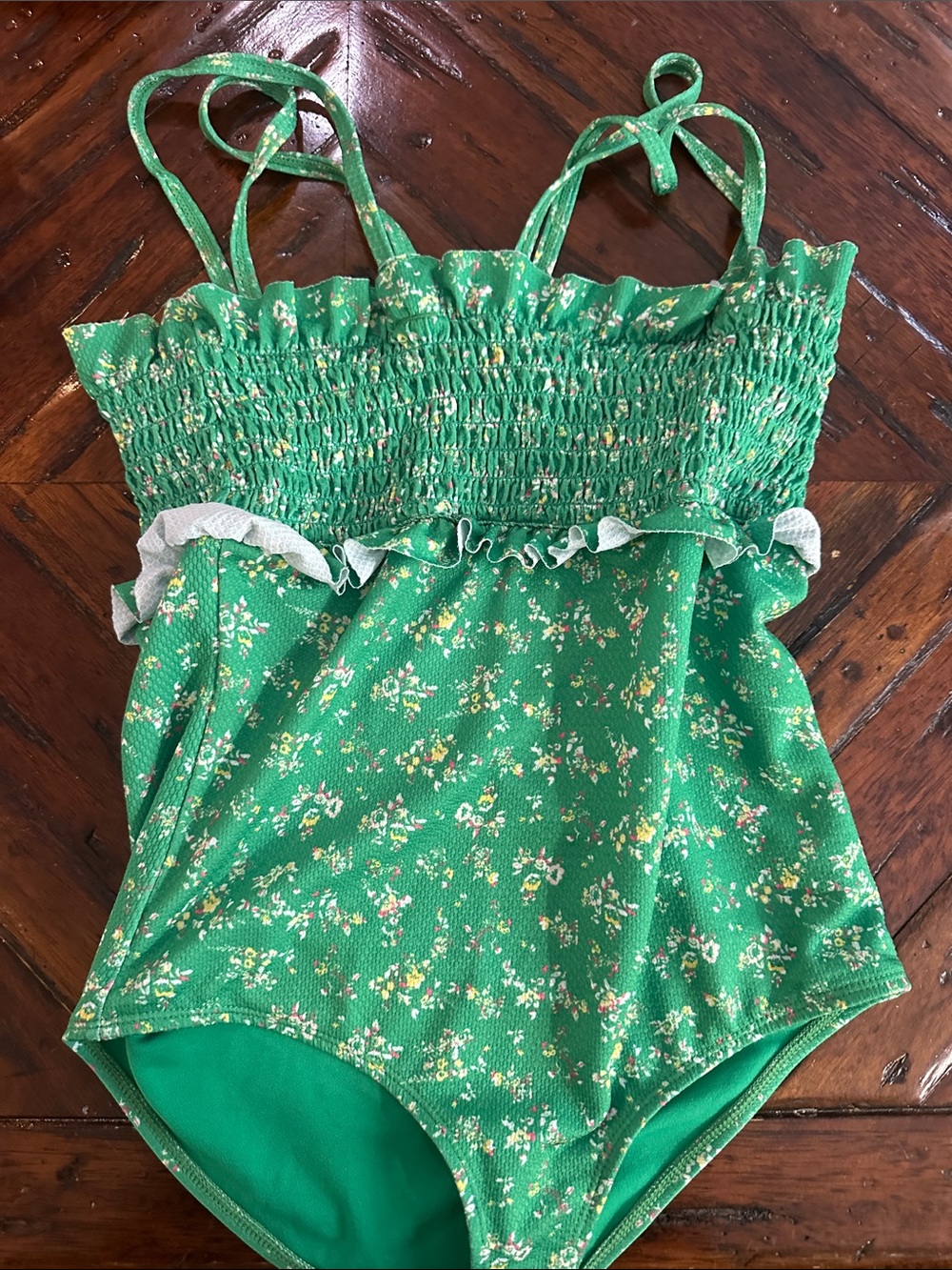 crown & ivy Green Floral One-Piece Swimsuit for Kids